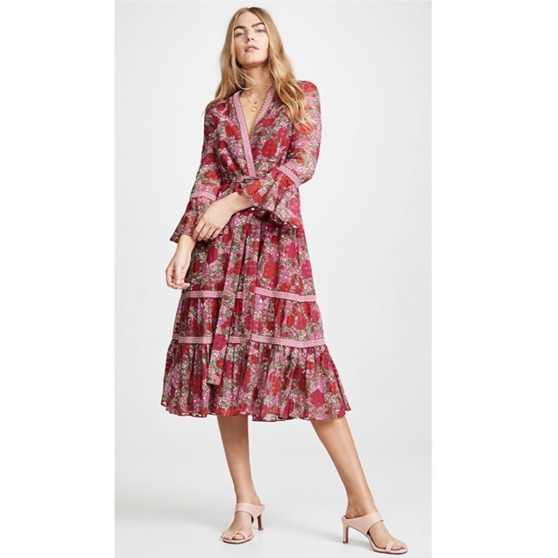 Alexis Maxi Dress Xs India Cotton Marcas Wrap Floral Bell Sleeve Cottagecore